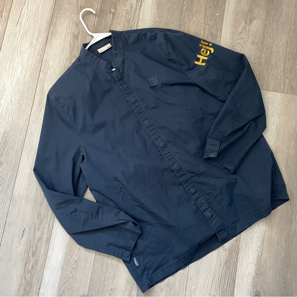 Ikea Work Shirt hej! long sleeve snap front mens Navy Blue size H large uniform